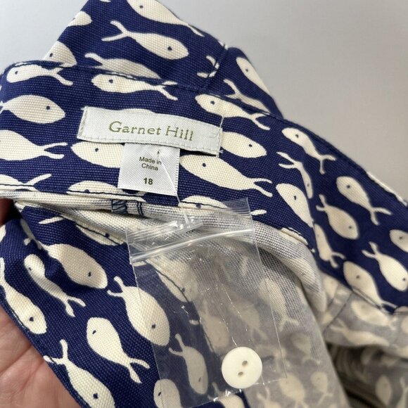 Garnet Hill Size 18 Plus Fish Print Mini Pencil Skirt Blue 100% Cotton Casual - Picture 7 of 10